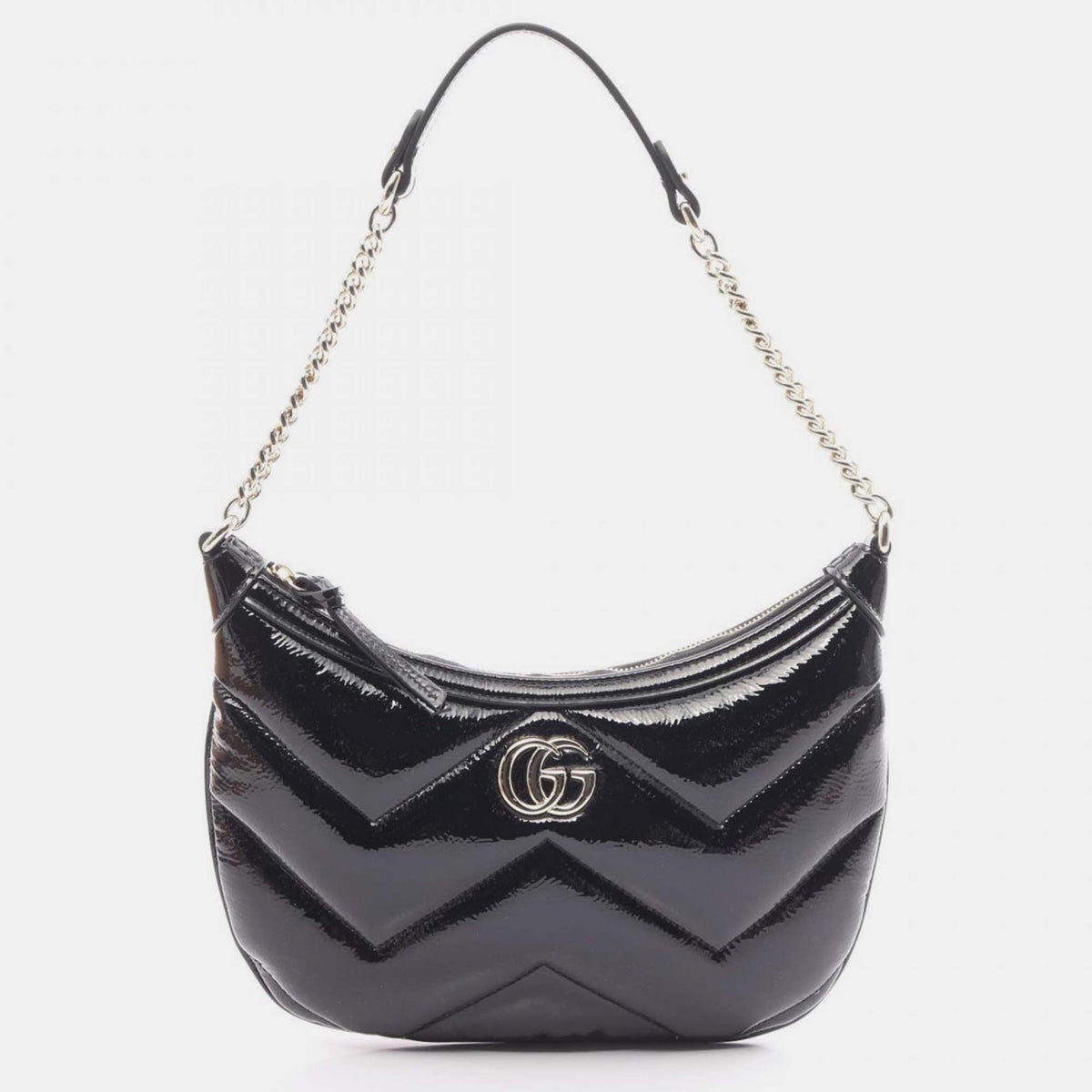 Gucci Black Patent Leather GG Marmont Small Shoulder Bag