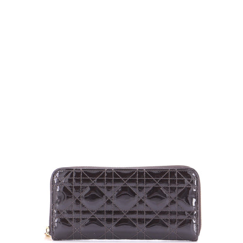 Lady Dior Zip Around Wallet Cannage Quilt Patent Long