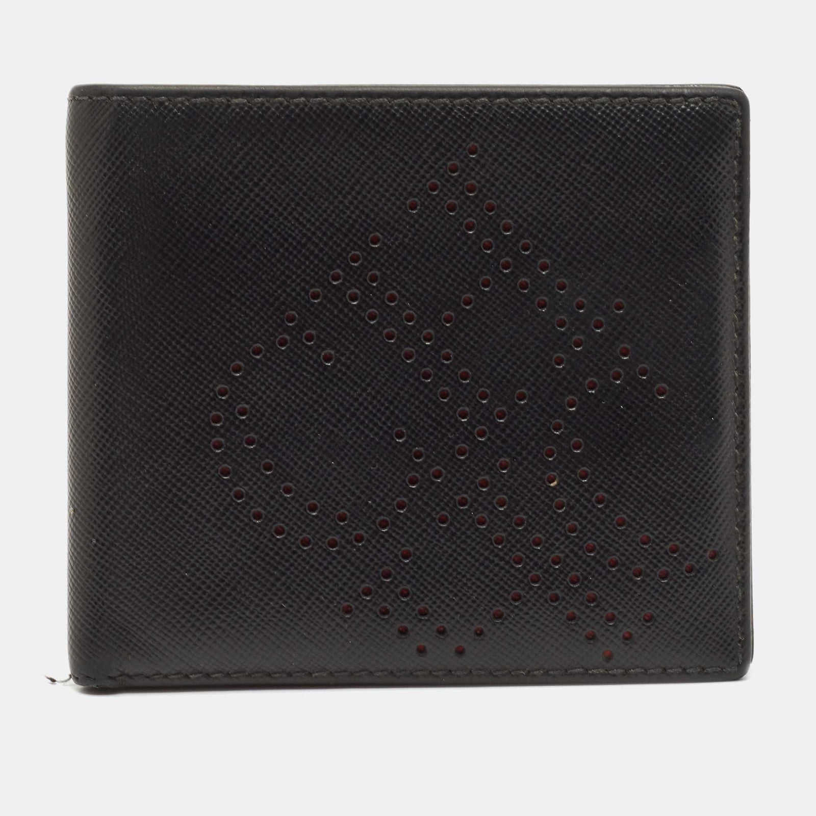 Ch Carolina Herrera Black Leather Perforated Logo Bifold Wallet