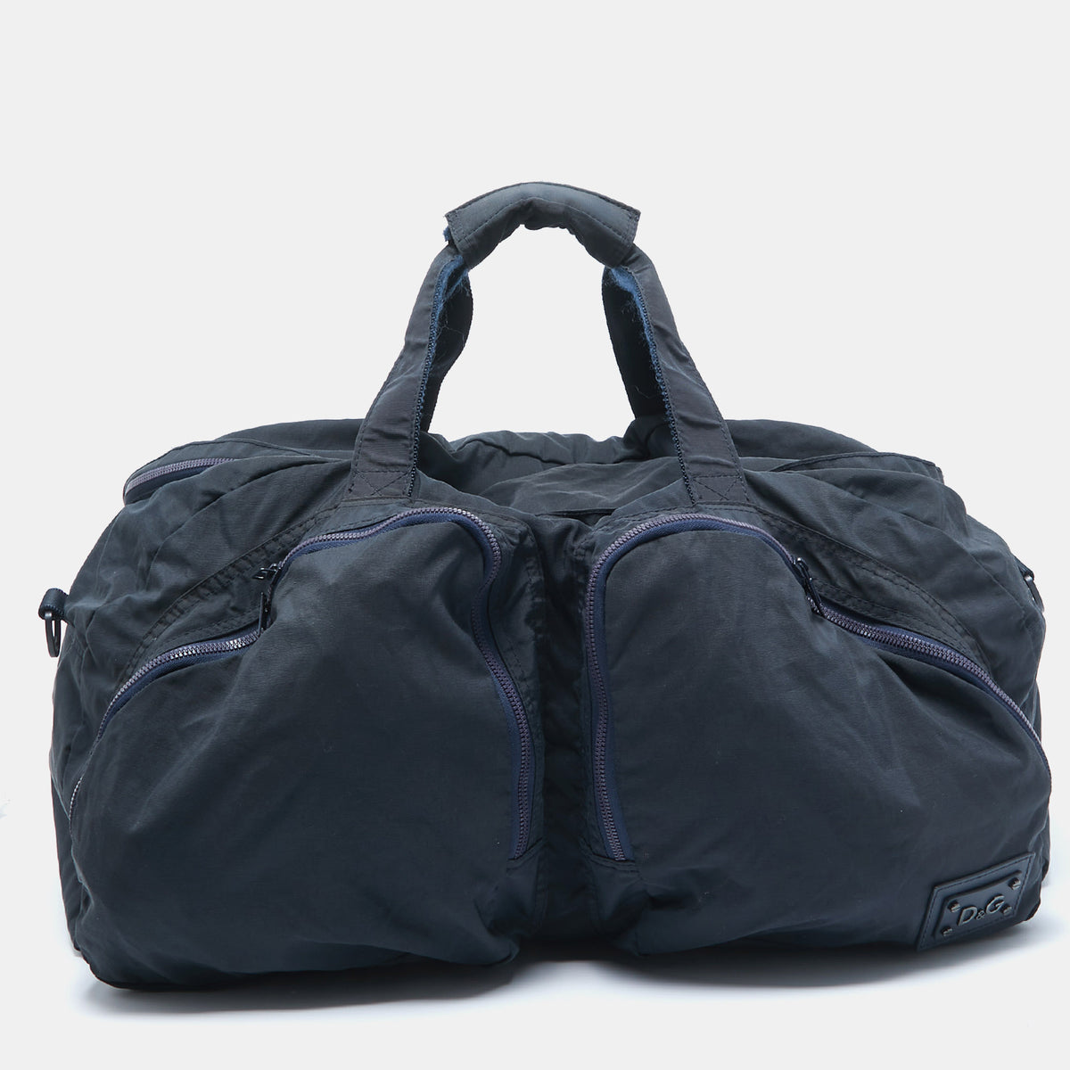 D&G Navy Blue Nylon Double Pocket Weekender Duffel Bag