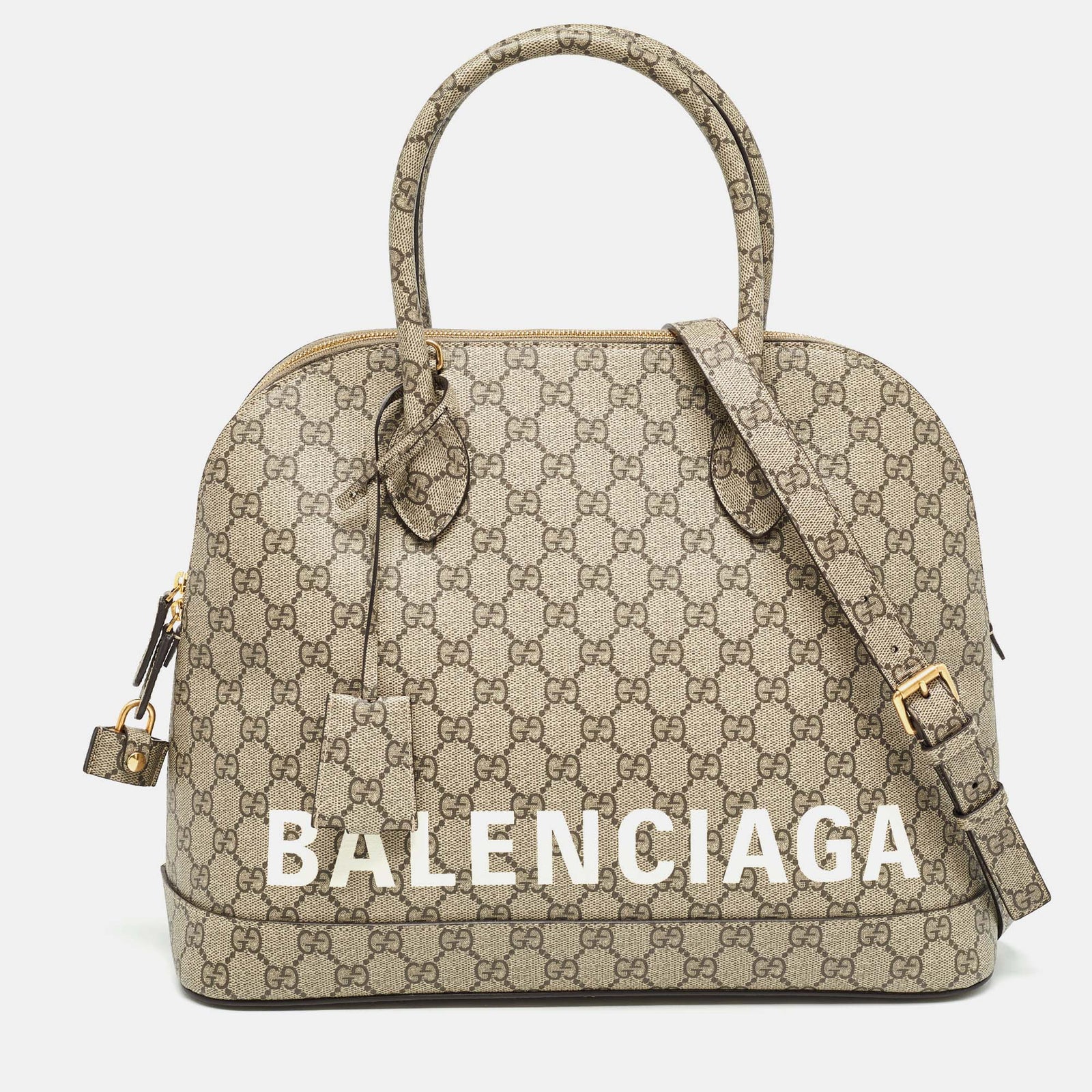 Gucci X Balenciaga Beige GG Supreme Canvas Medium The Hacker Project Ville Satchel