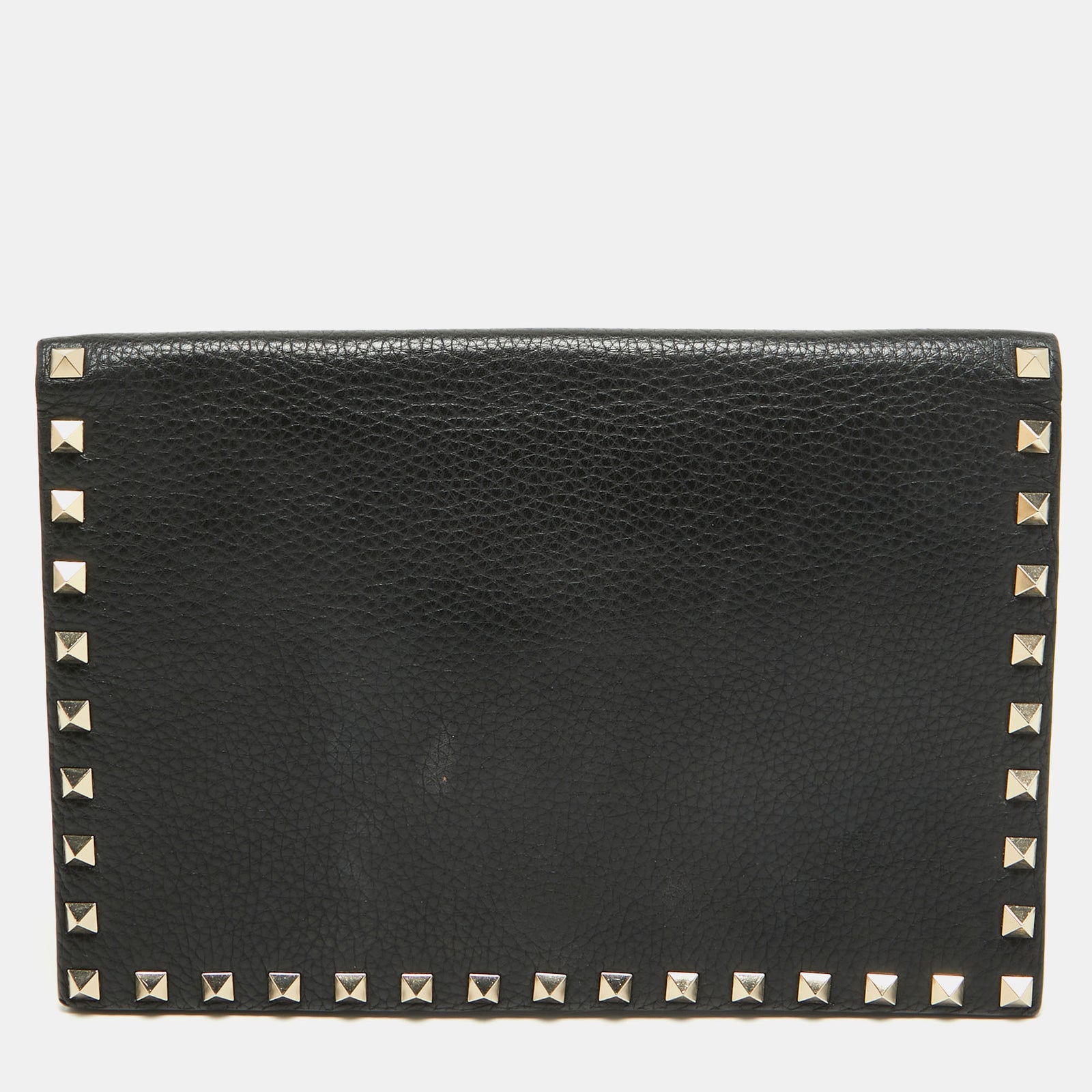 Valentino Black Leather Rockstud Flap Organizer Clutch