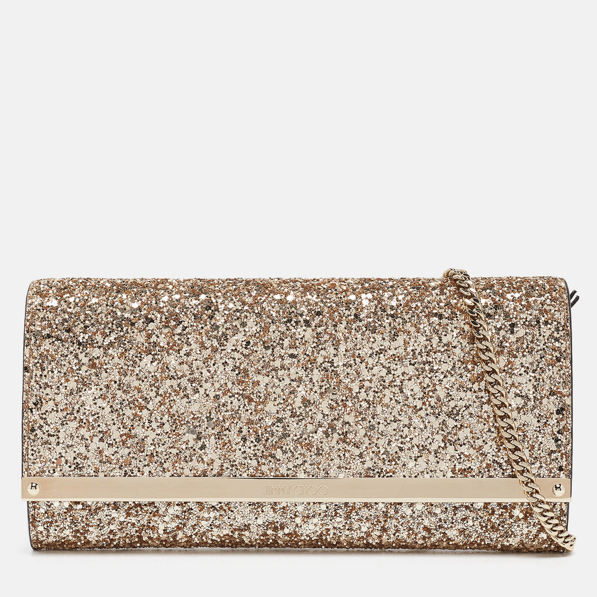 Jimmy Choo Gold Glitter Milla Chain Clutch