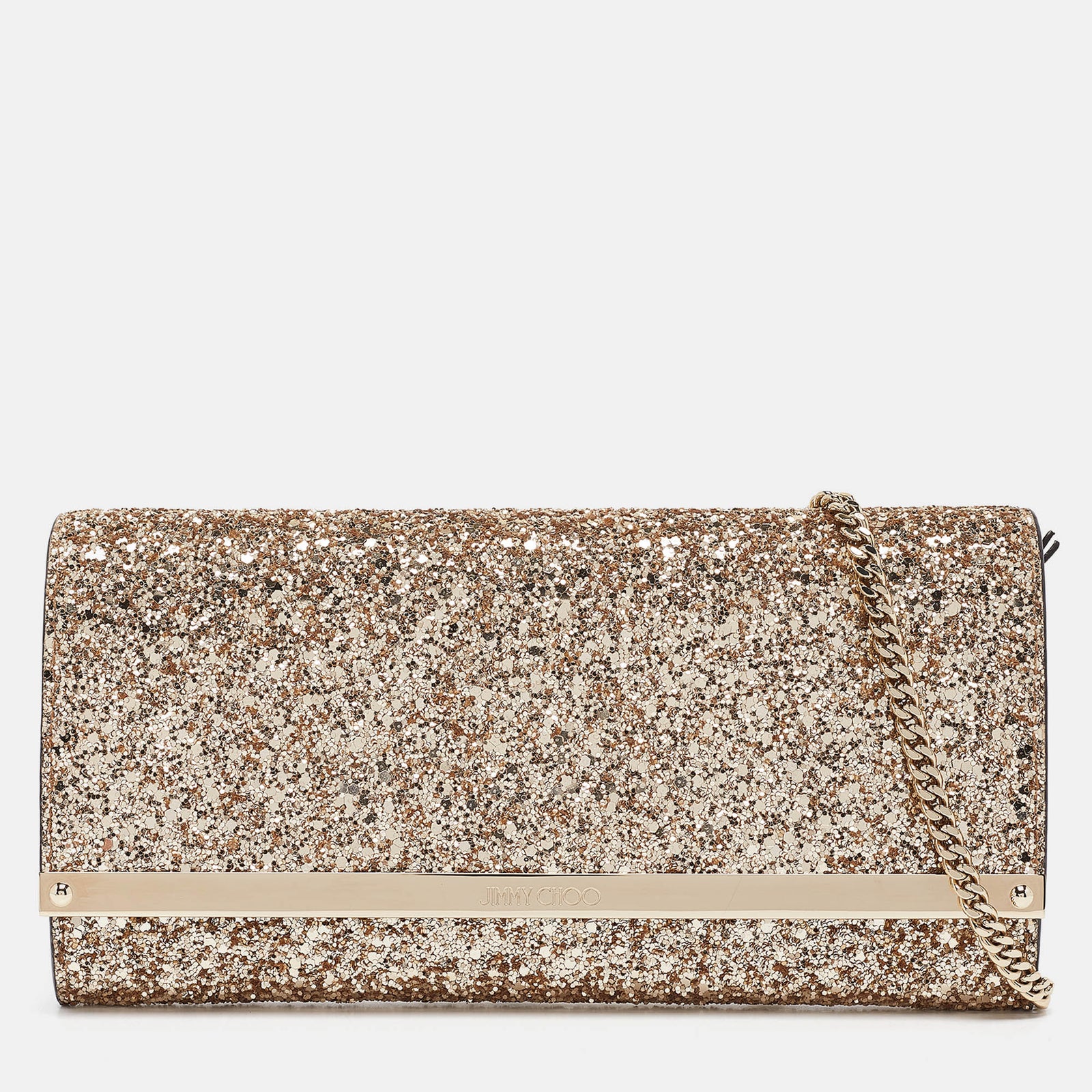 Jimmy Choo Clutch „Milla“ mit Kette und goldenem Glitzer