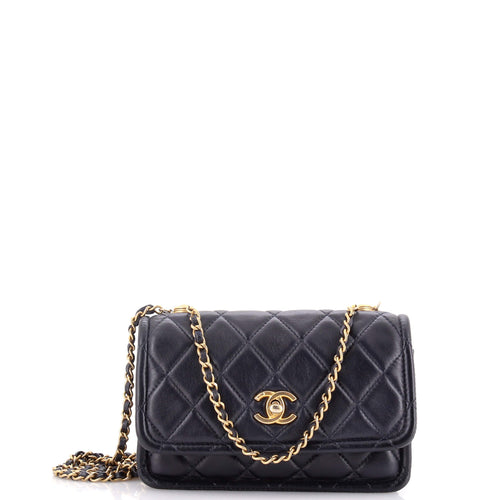 CHANEL Button on Top Flap Clutch with Chain Quilted Shiny Lambskin Small