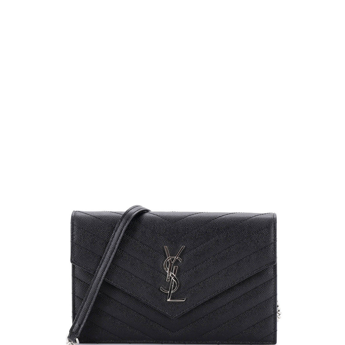 Saint Laurent Classic Monogram Wallet on Chain Matelasse Chevron Leather Small