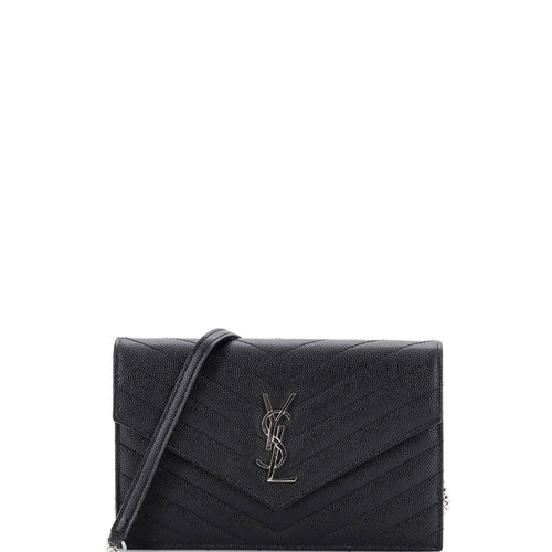 Classic Monogram Wallet on Chain Matelasse Chevron Leather Small