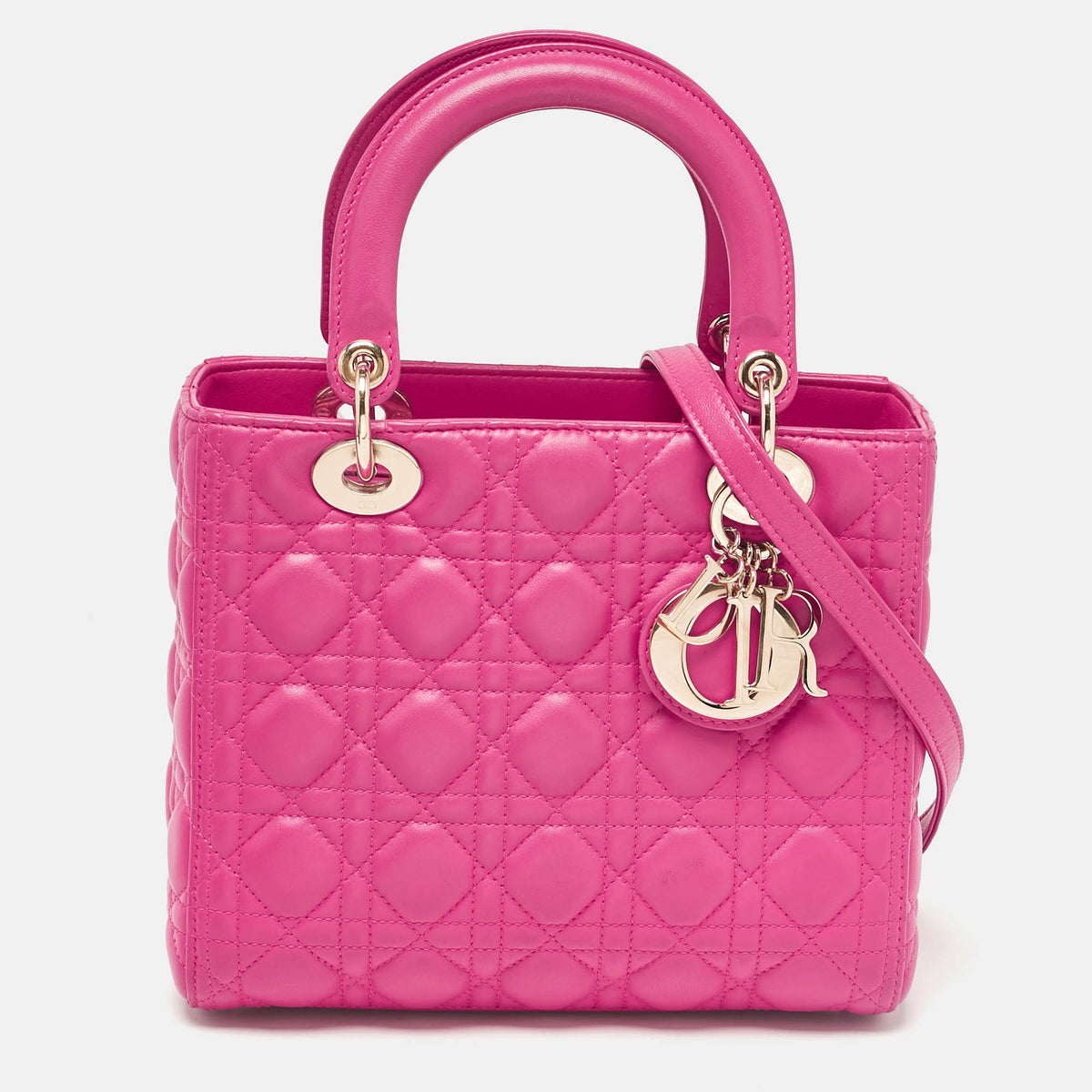 Dior Magenta Cannage Leather Medium Lady Tote
