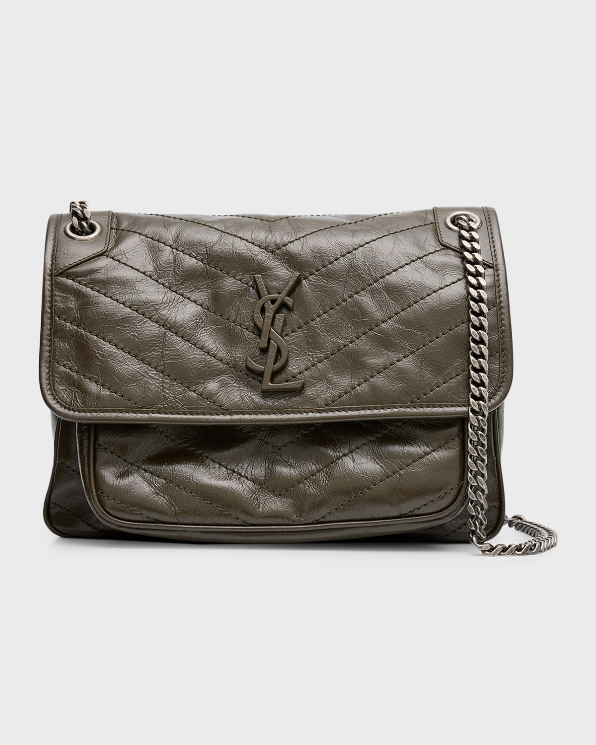 Saint Laurent Niki Medium Flap YSL Shoulder Bag in Crinkled Leather