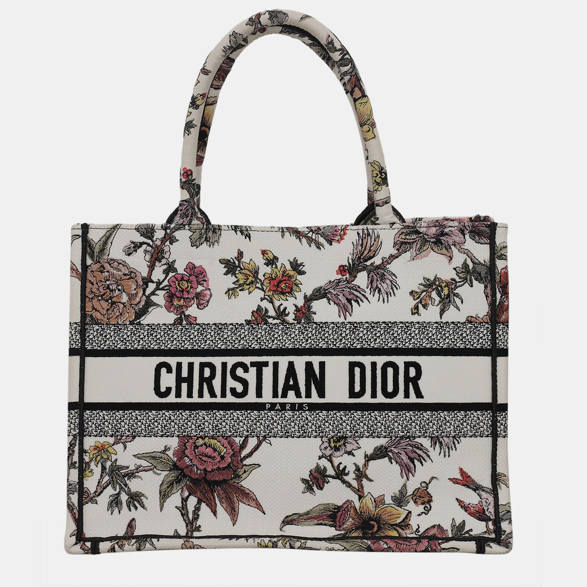 Dior Christian White/ Multicolor Floral Book Tote bag