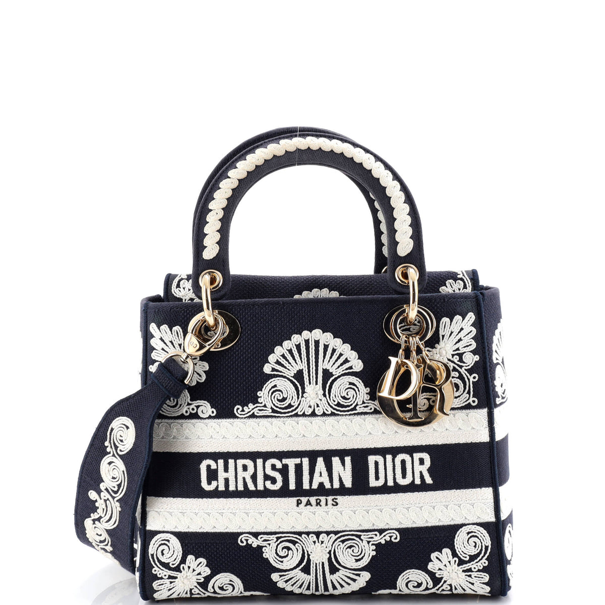 Christian Dior Lady D-Lite Bag Embroidered Canvas Medium