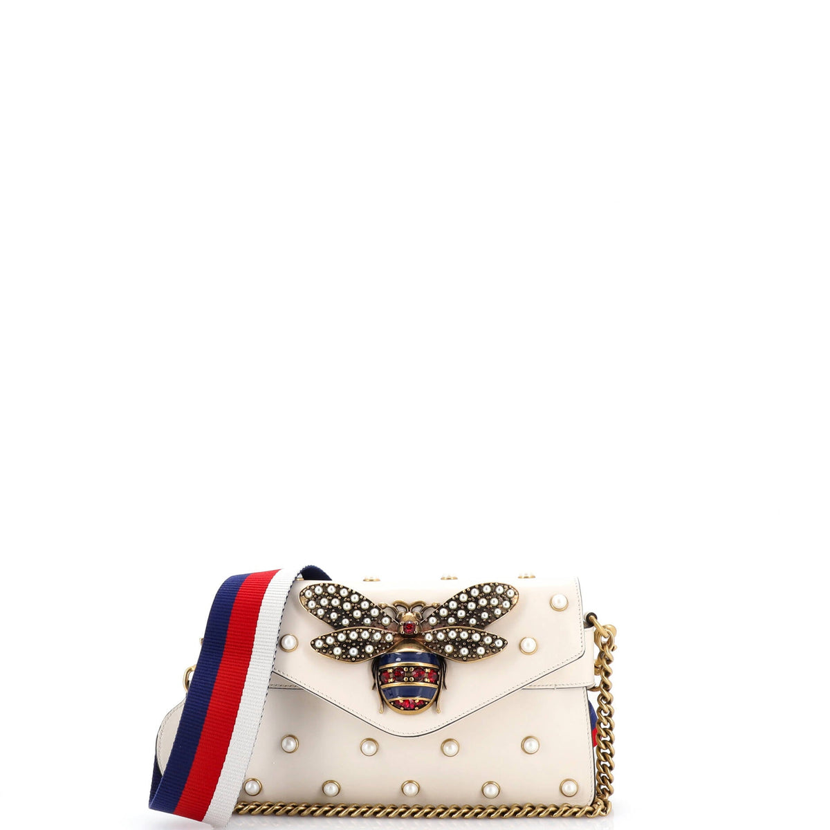 Gucci GUCCI Broadway Pearly Bee Shoulder Bag Embellished Leather Mini