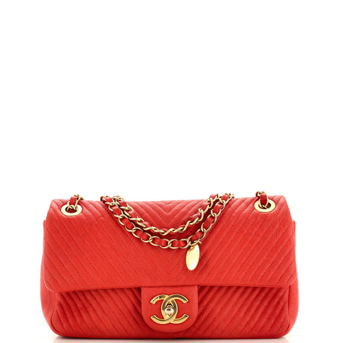 CHANEL Medallion Charm Flap Bag Chevron Wrinkled Lambskin Medium