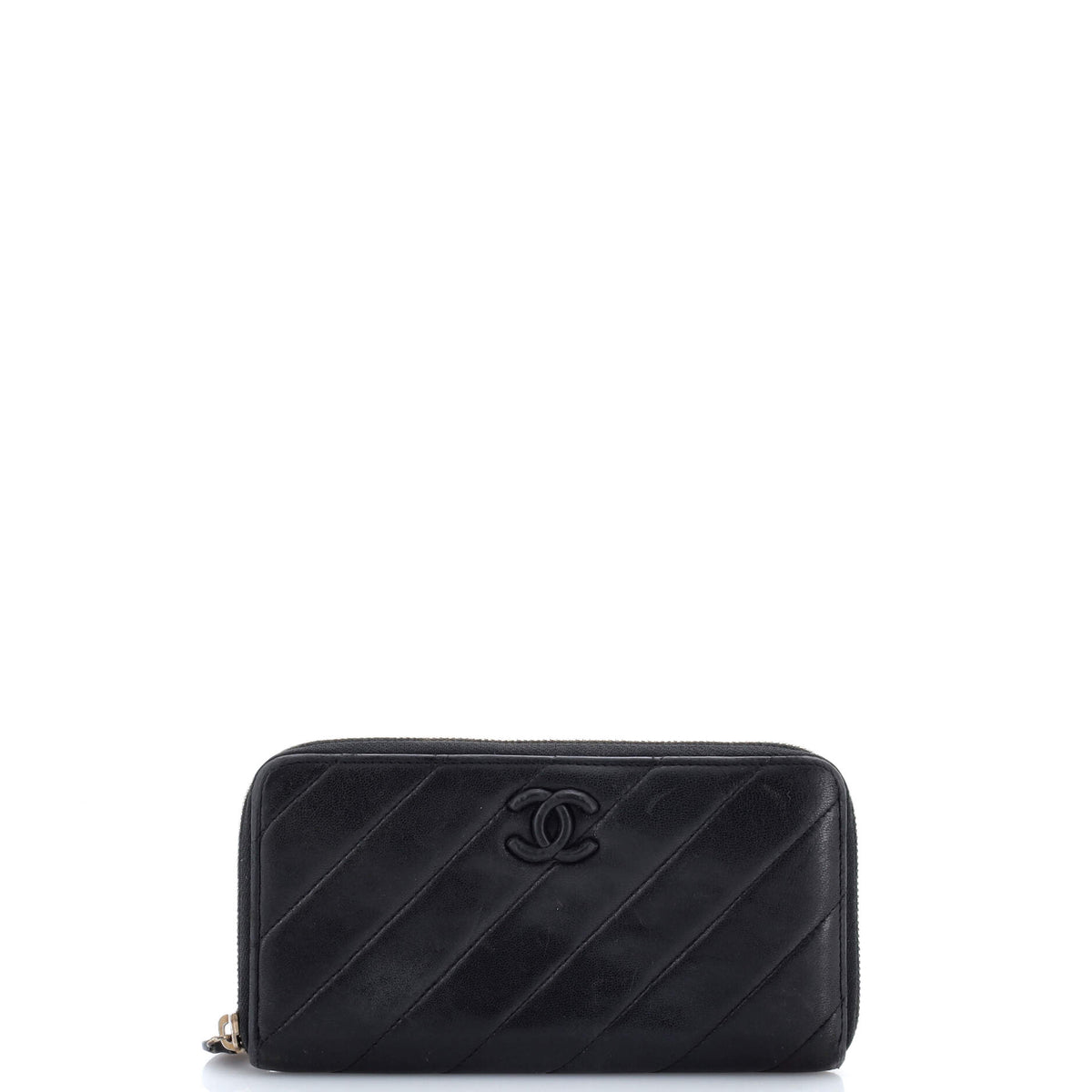 Chanel CHANEL Zip Around Wallet Diagonal Quilted Lambskin Long
