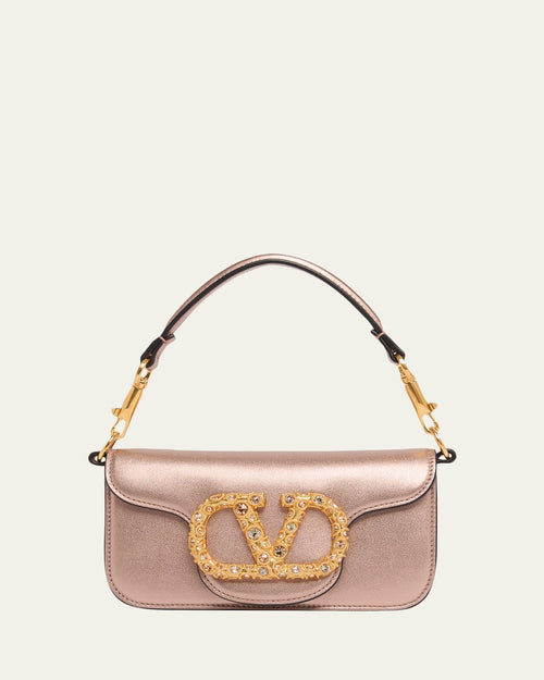 Small Crystal VLogo Metallic Leather Crossbody Bag