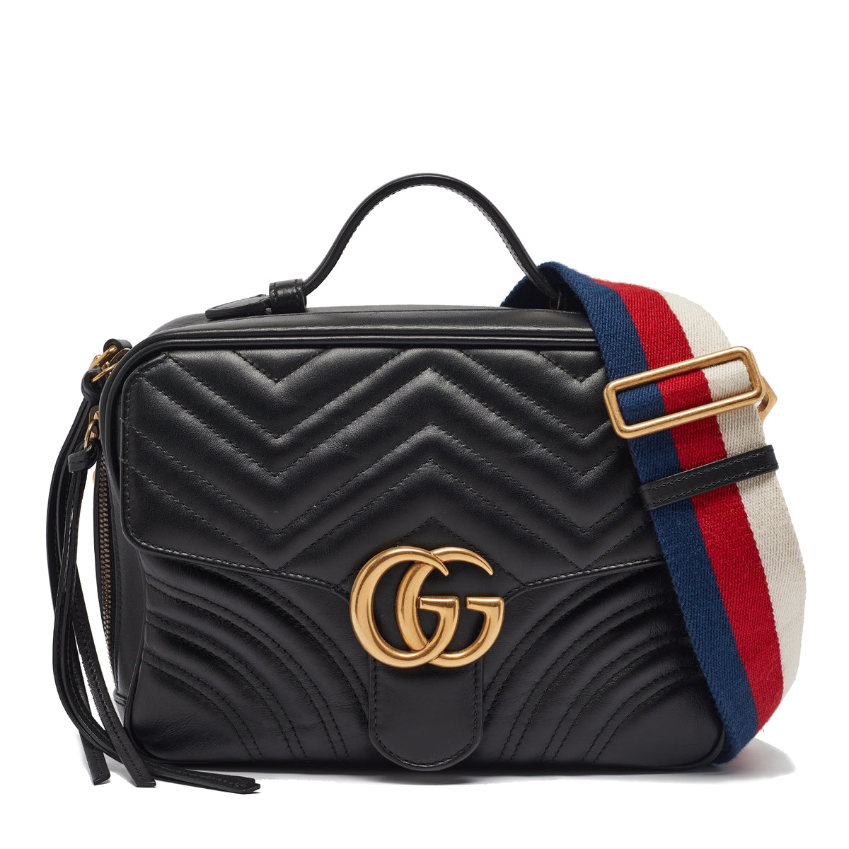 Gucci Black Matelass&eacute; Leather GG Marmont Top Handle Bag