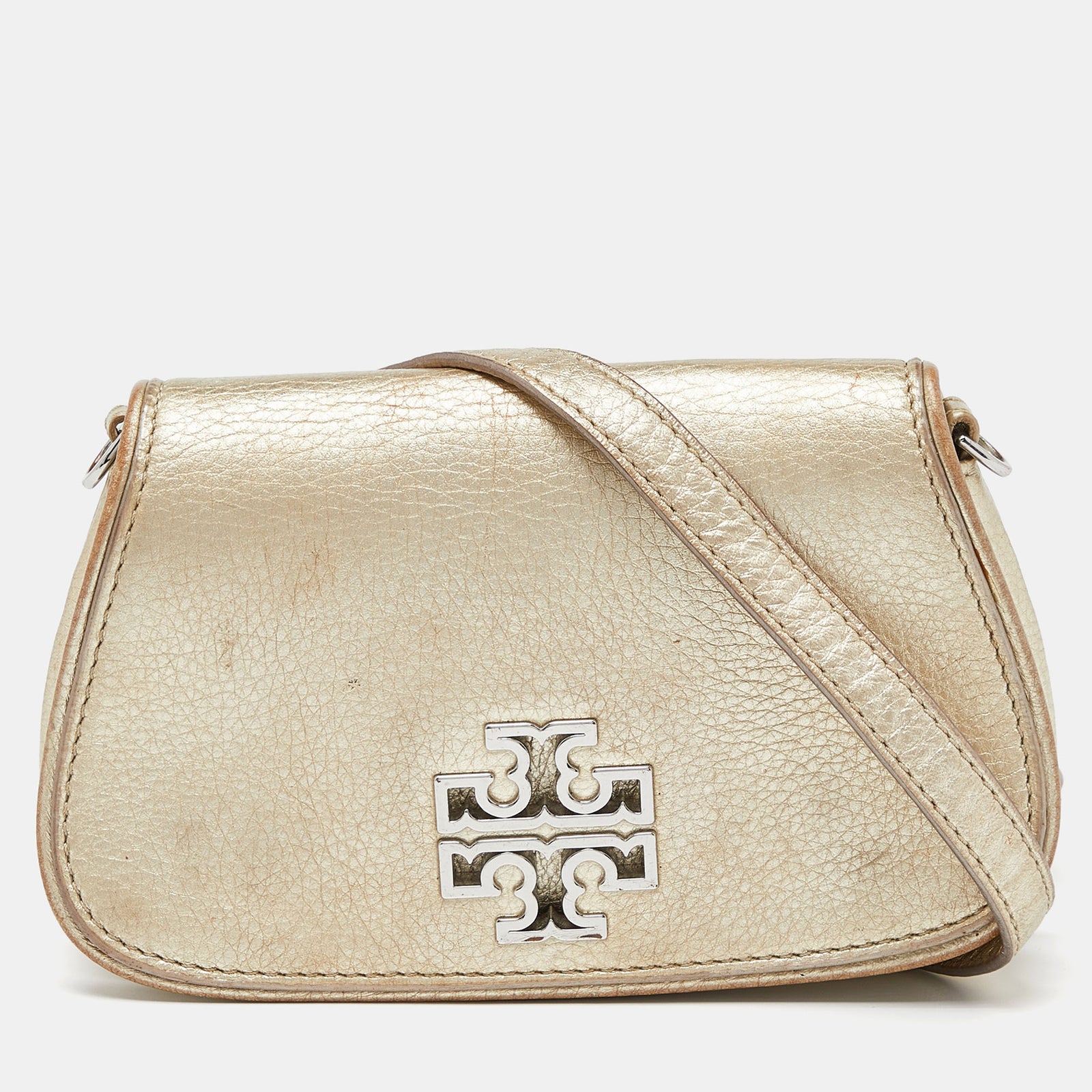 Tory Burch Gold Leather Britten Crossbody Bag