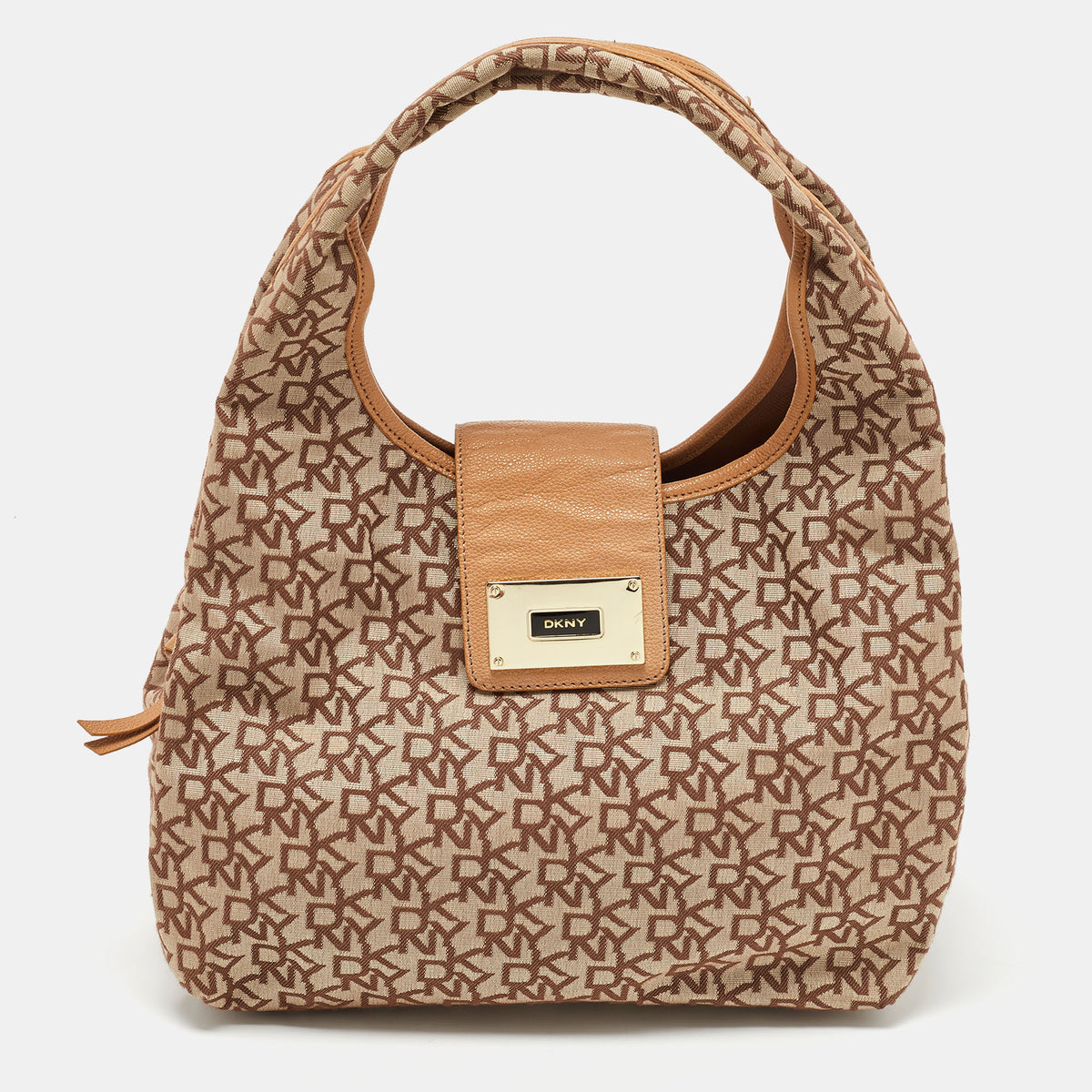 DKNY DKNY Beige Signature Fabric and Leather Town and Country Hobo