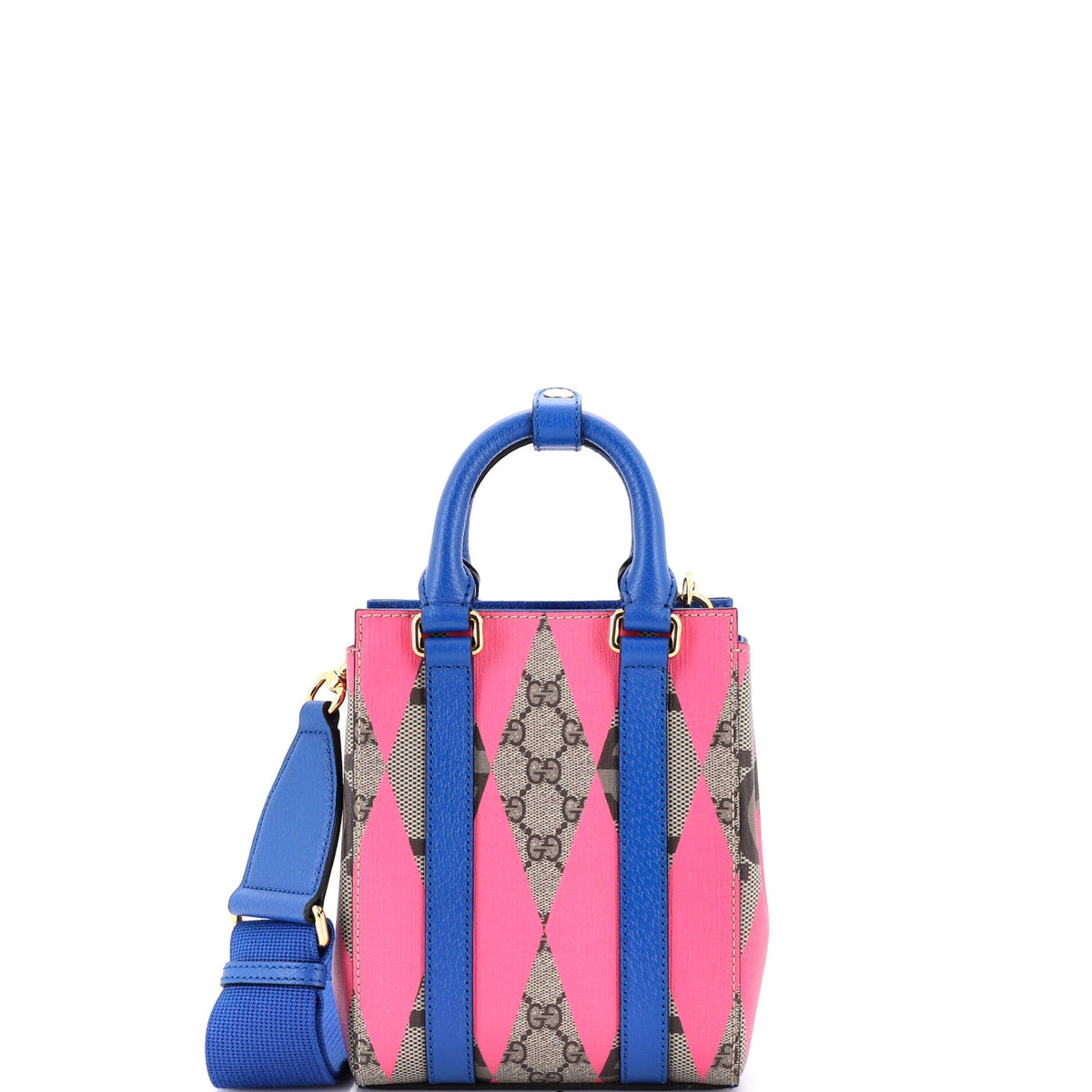 Gucci GUCCI Convertible Open Tote Rhombus GG Coated Canvas with Leather Mini
