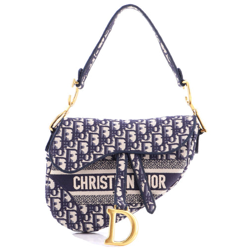 Saddle Handbag Logo Embroidered Oblique Canvas Medium
