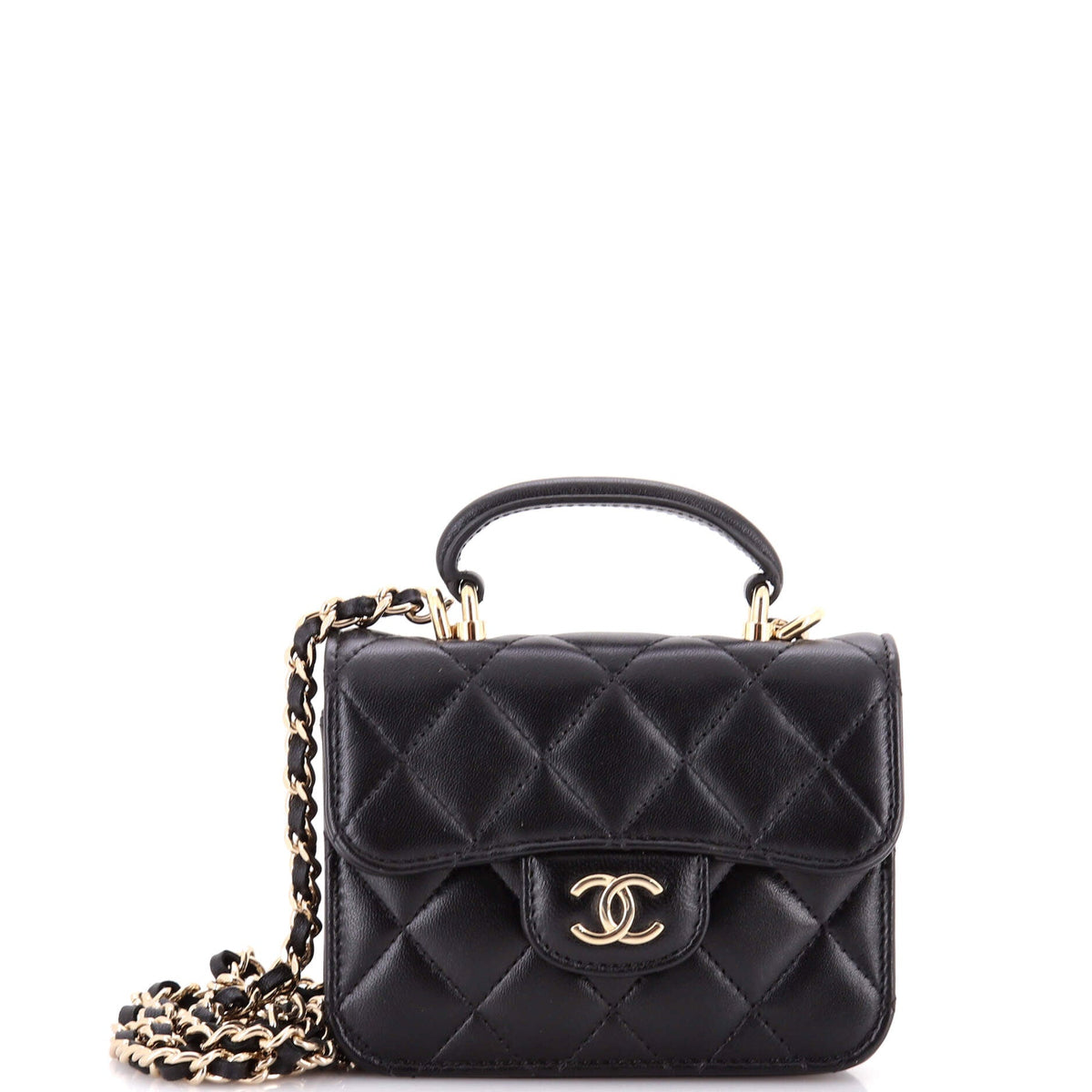 Chanel CHANEL Top Handle Flap Coin Purse with Chain Quilted Lambskin