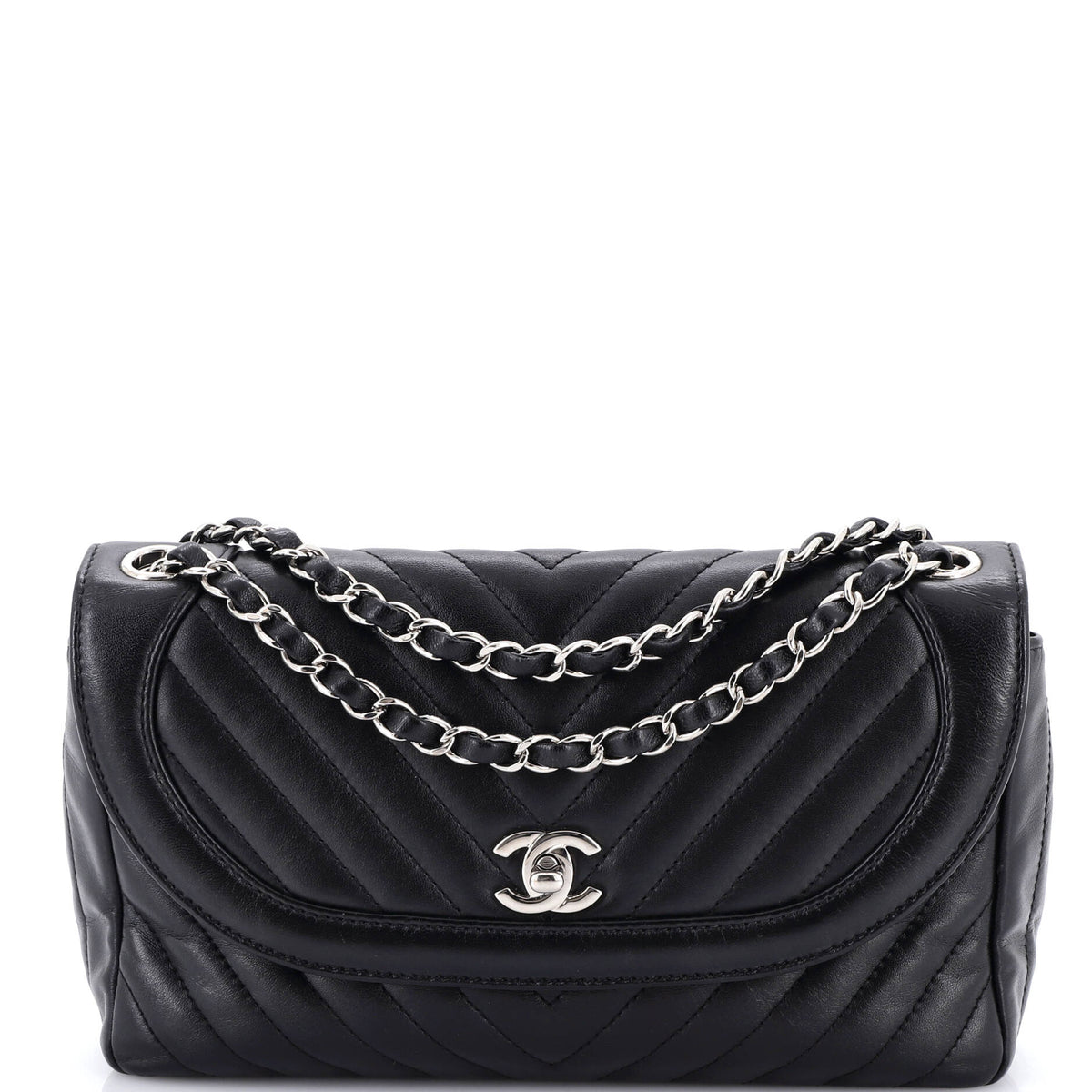 Chanel CHANEL Round CC Chain Flap Bag Chevron Lambskin Medium