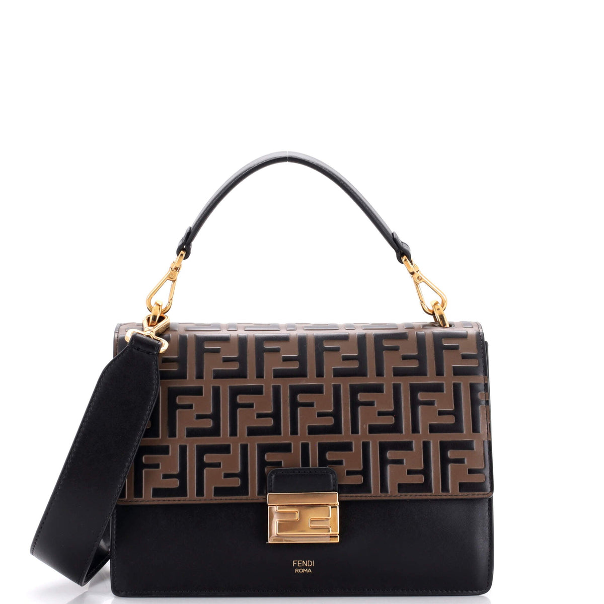 Fendi FENDI Kan U Shoulder Bag Zucca Embossed Leather Medium