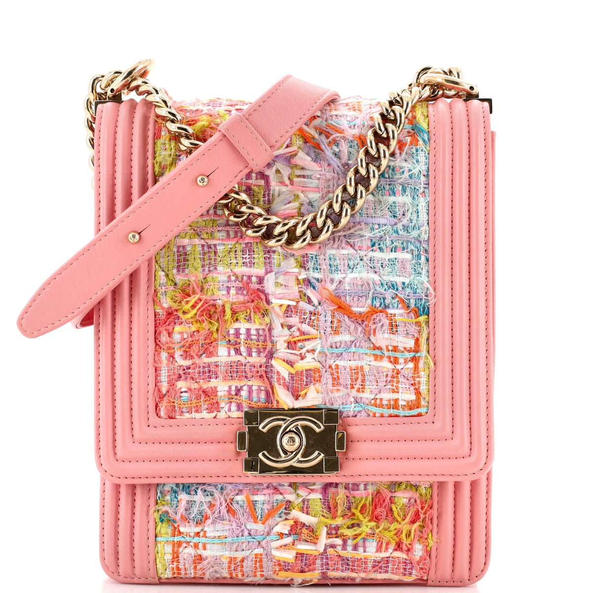 Chanel CHANEL North South Boy Flap Bag Quilted Tweed Small