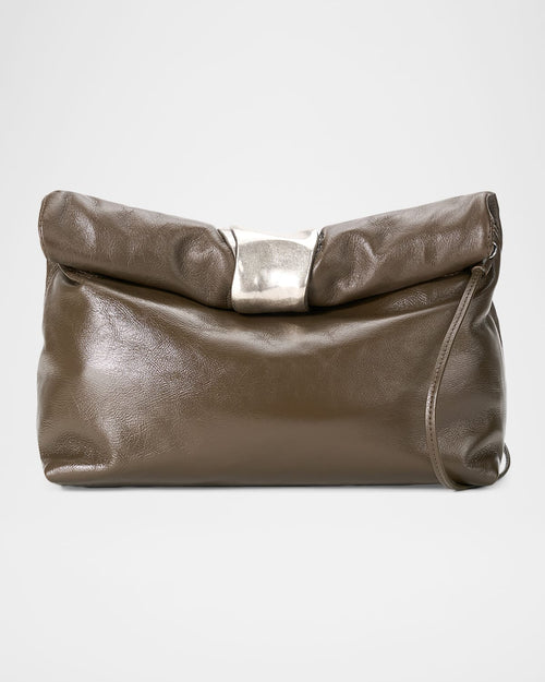 Rolled Cuff-Embellished Leather Clutch Bag