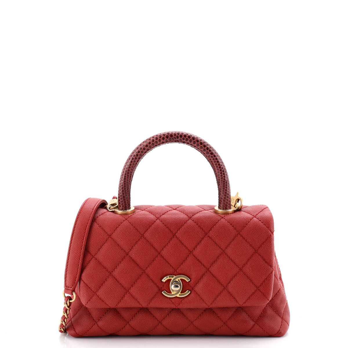 Chanel CHANEL Coco Top Handle Bag Quilted Caviar with Lizard Mini