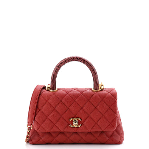 CHANEL Coco Top Handle Bag Quilted Caviar with Lizard Mini