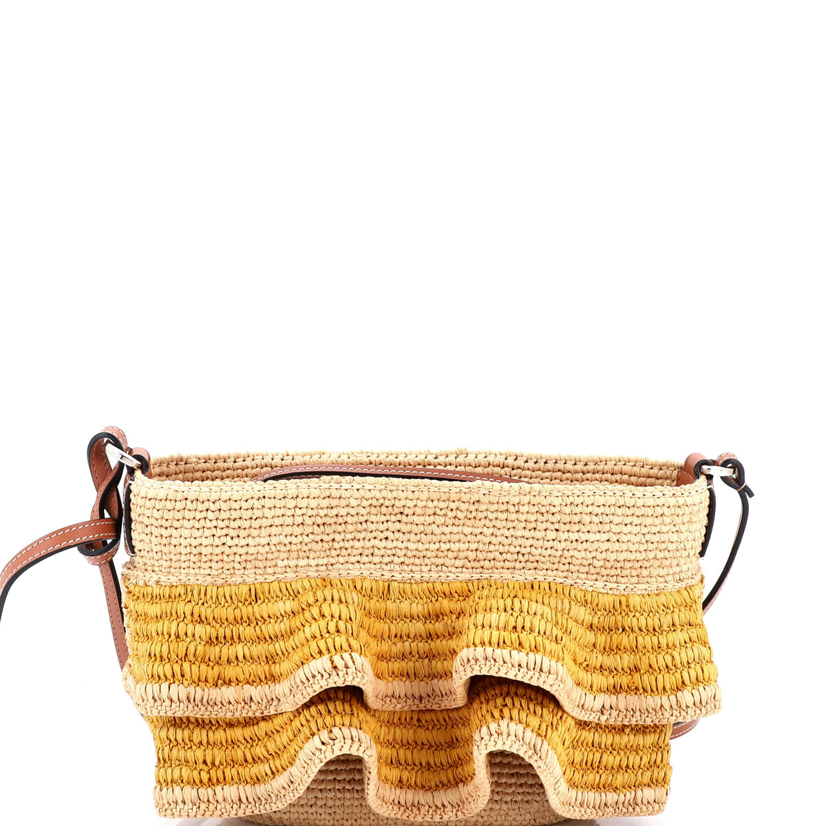 Loewe LOEWE Paula's Ibiza Ruffle Pochette Crossbody Bag Woven Raffia