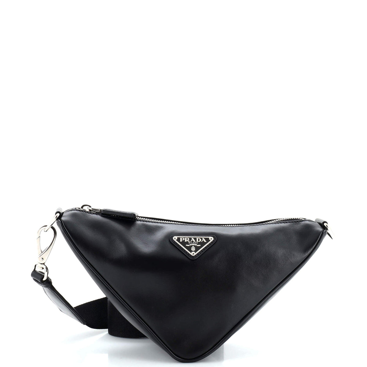 Prada PRADA Triangle Logo Zip Crossbody Bag Soft Leather Small