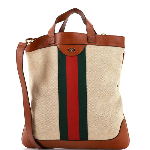 GUCCI Shopping Tote Vintage Web Canvas Large