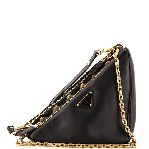 PRADA Double Symbole Triangle Bag Leather and Jacquard Mini