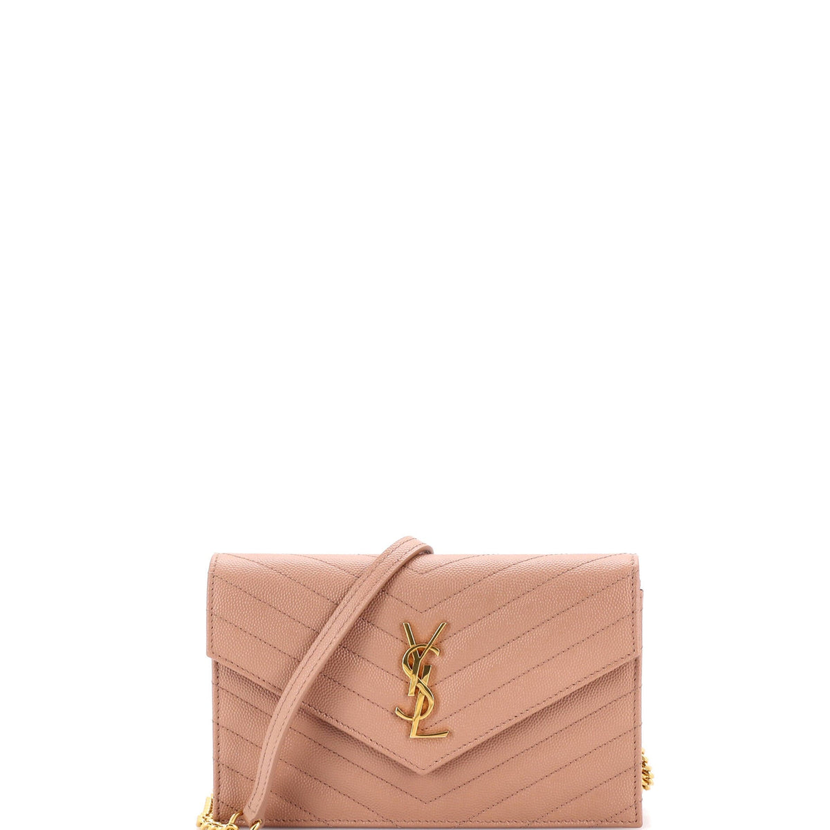 Saint Laurent Classic Monogram Wallet on Chain Matelasse Chevron Leather Small