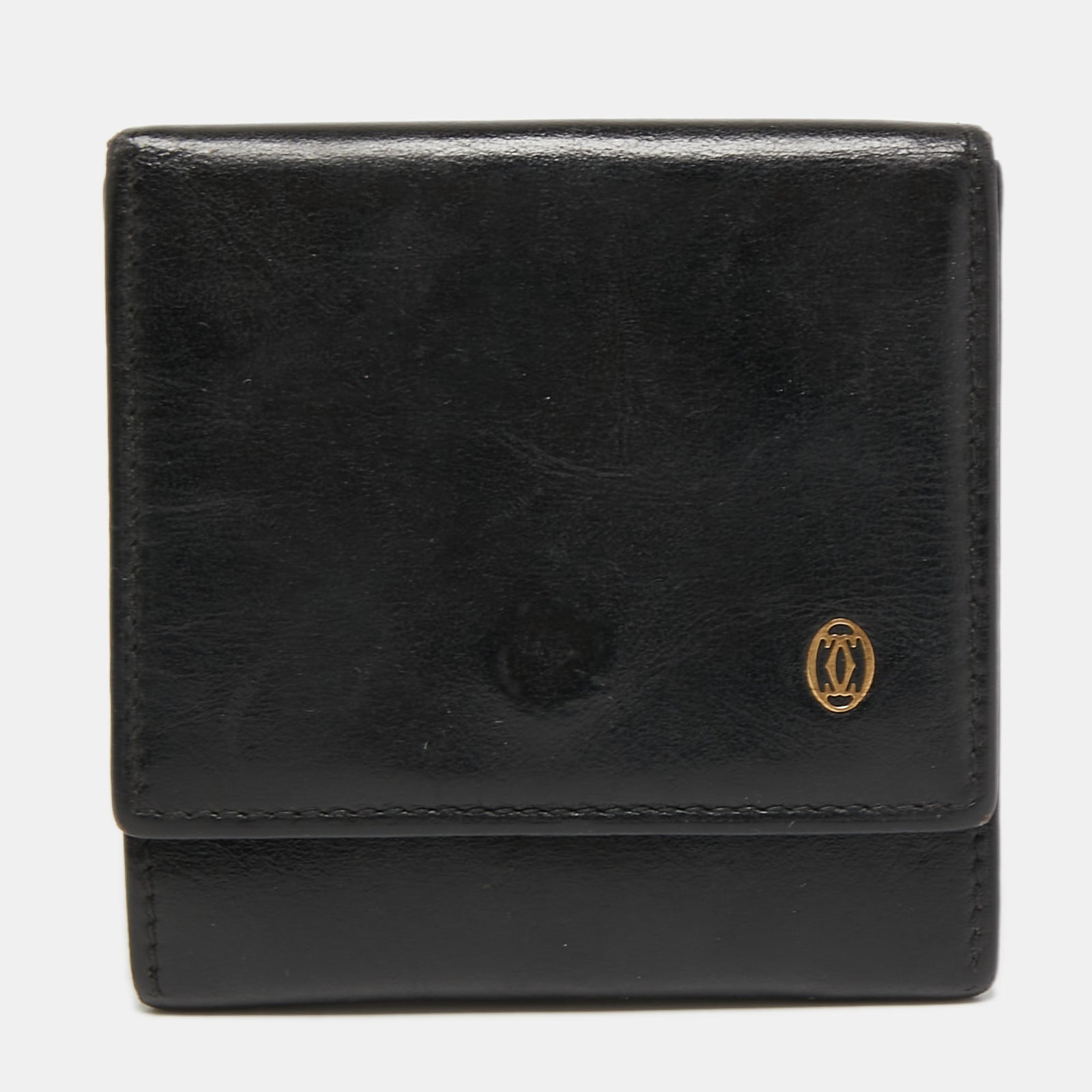 Cartier Black Leather Flap Coin Purse