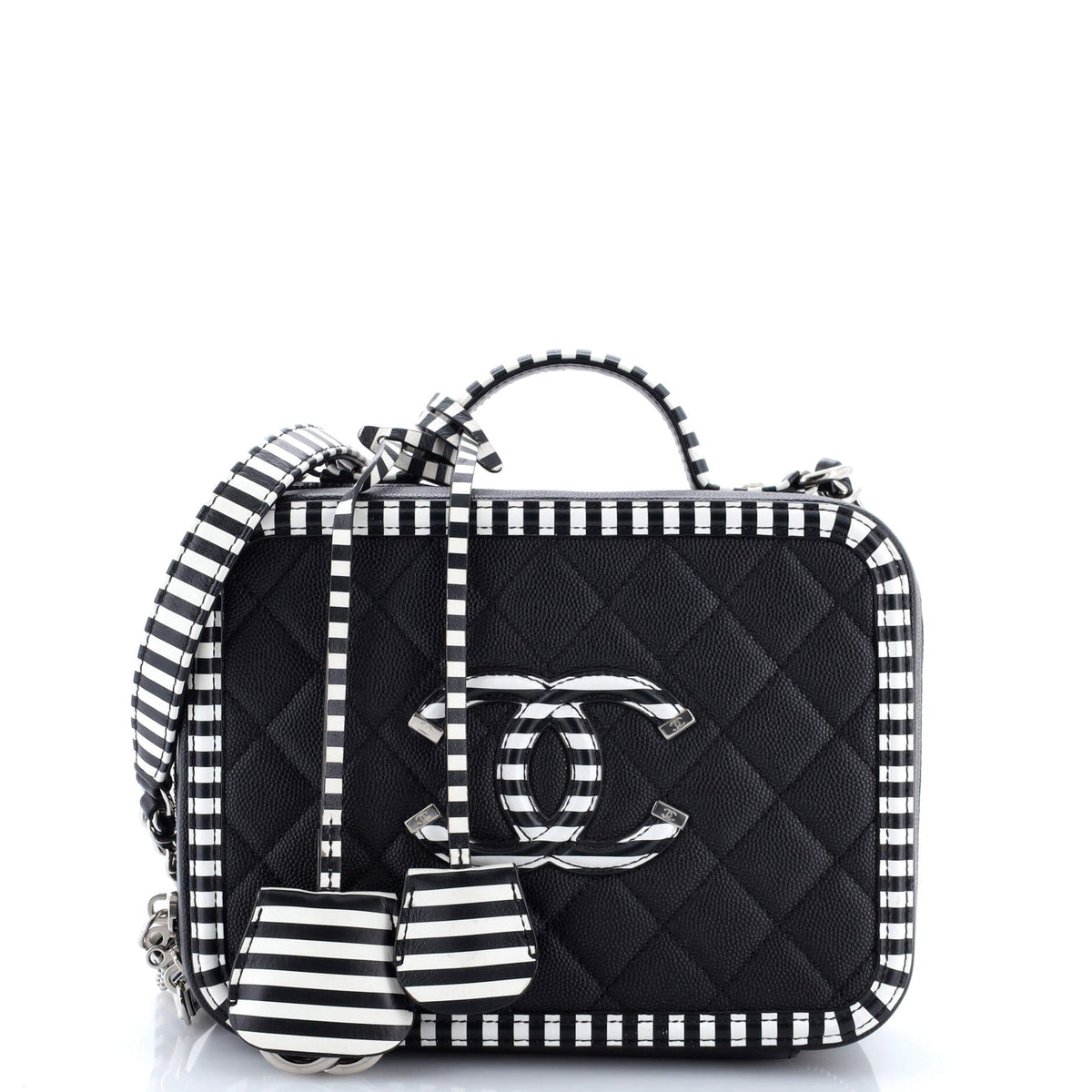 Chanel CHANEL Filigree Vanity Case Quilted Caviar with Striped Leather Large