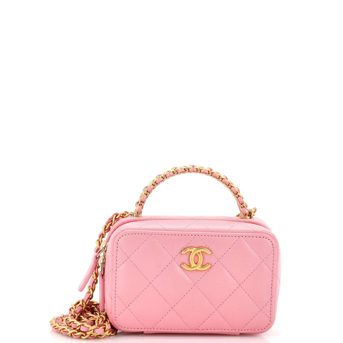 Chanel CHANEL CC Chain Handle Zip Around Vanity Case with Chain Quilted Lambskin Mini