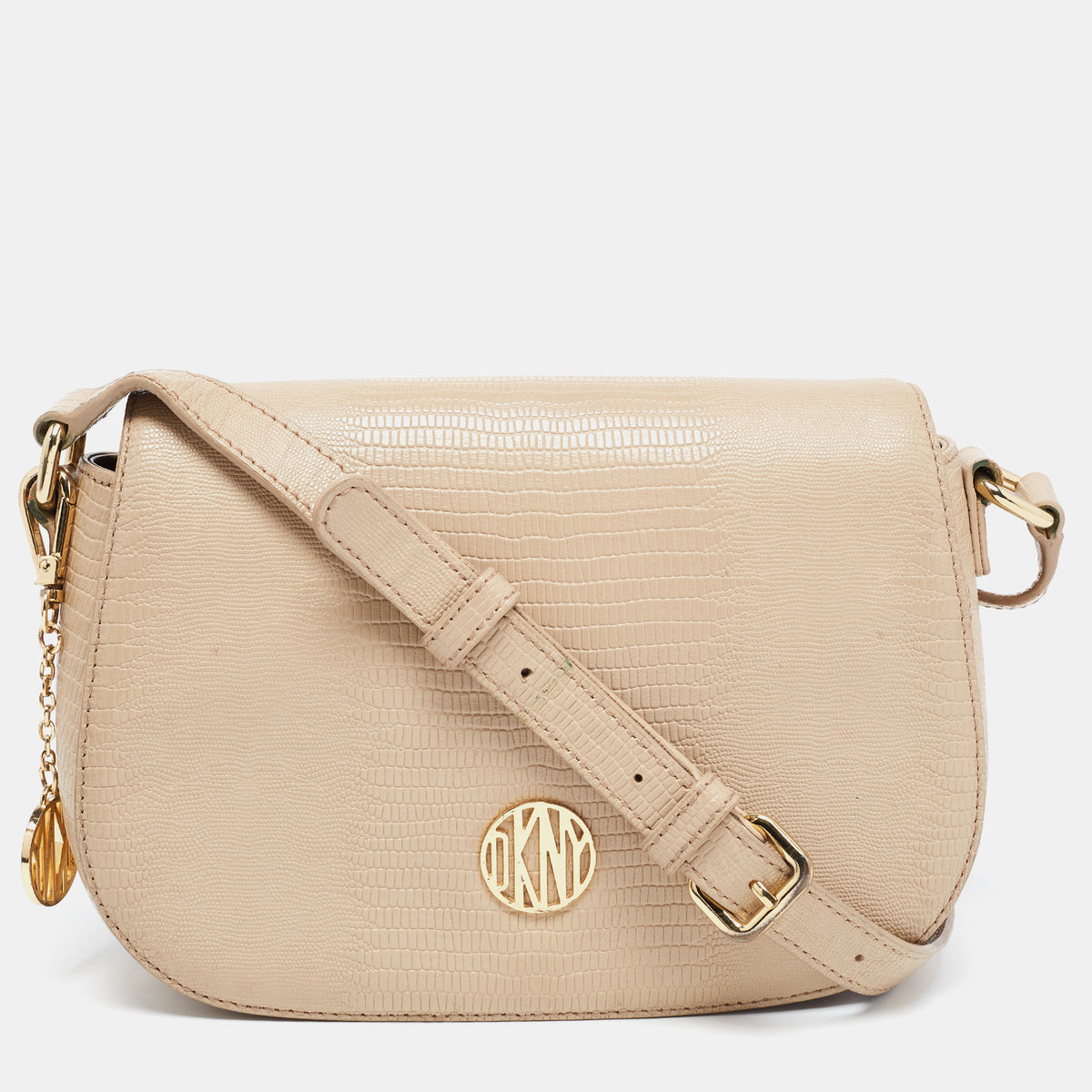 DKNY DKNY Beige Lizard Embossed Leather Logo Shoulder Bag