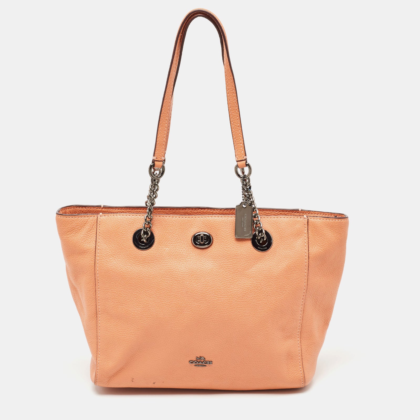 Coach Peach Leather Turnlock Chain Tote