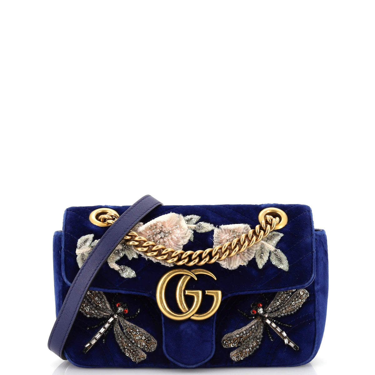 Gucci GUCCI GG Marmont Flap Bag Embellished Matelasse Velvet Mini