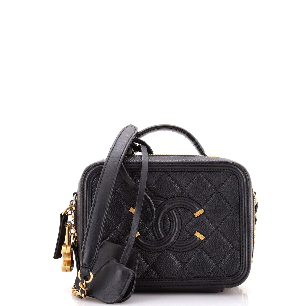 Chanel CHANEL Filigree Vanity Case Quilted Caviar Small