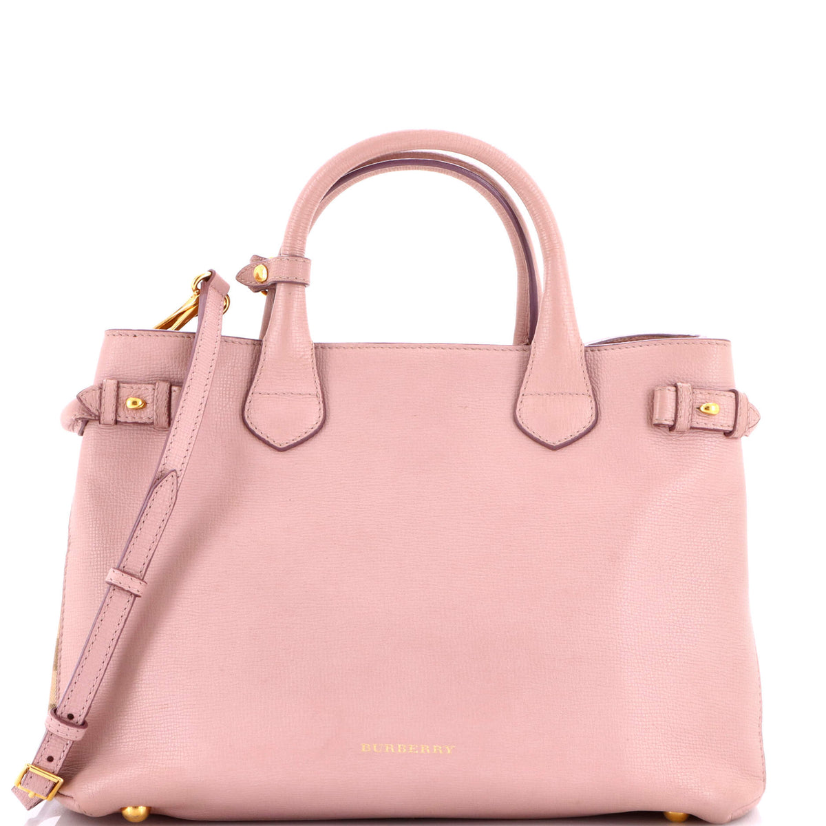 Burberry Banner Tote Leather and House Check Canvas Medium