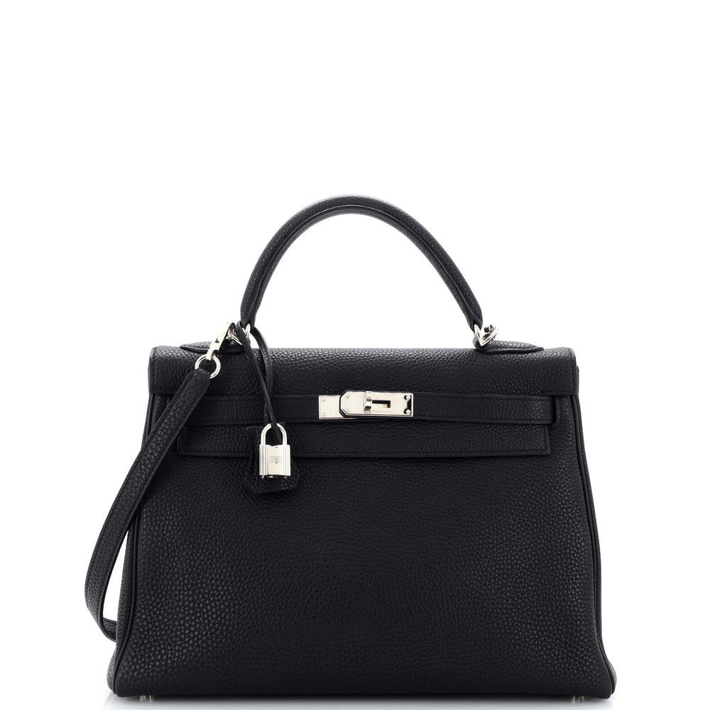 Kelly Handbag Noir Togo with Palladium Hardware 32