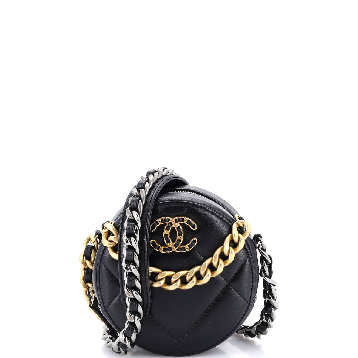 Chanel CHANEL 19 Round Clutch with Chain Quilted Leather