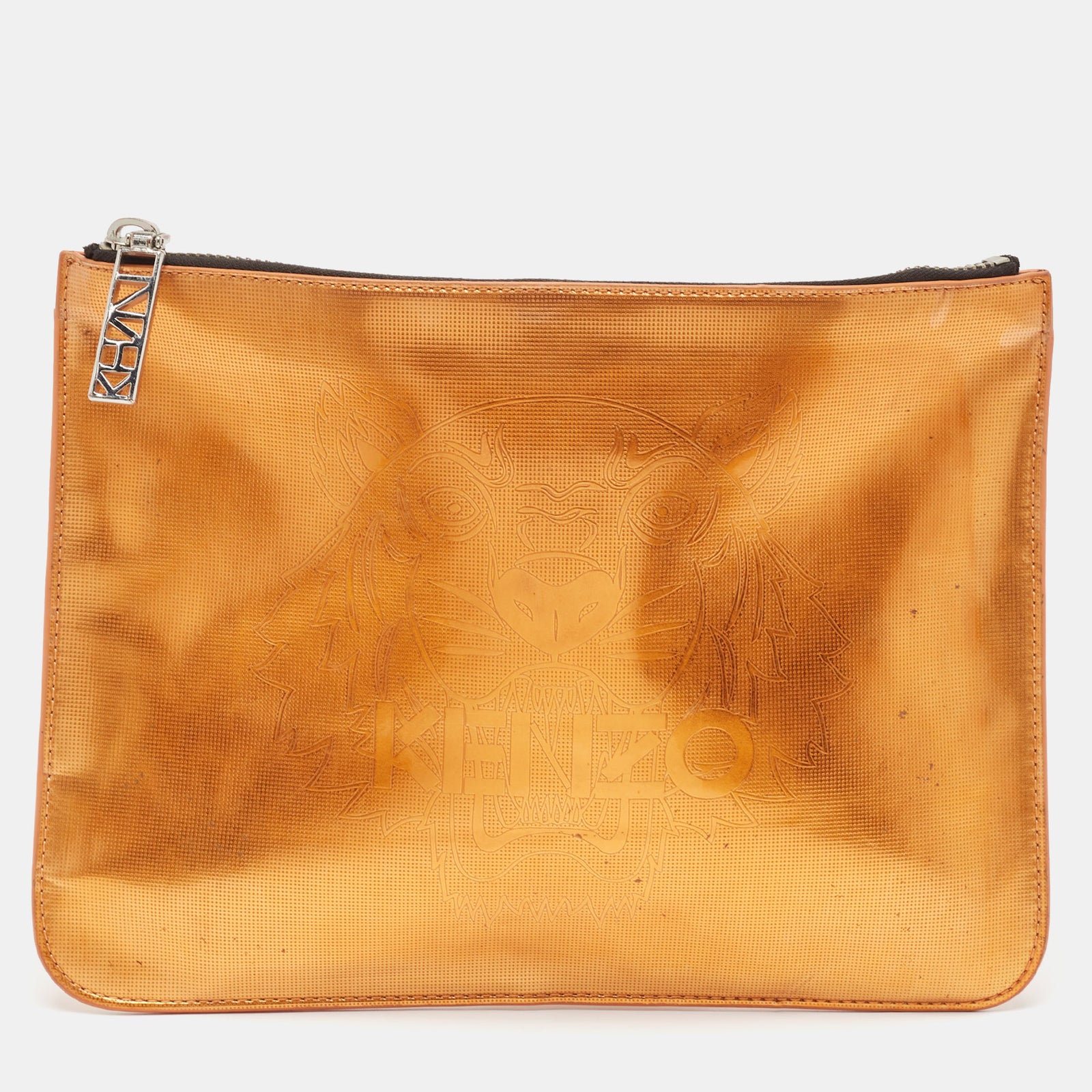 Kenzo Bronze Vinyl Tiger Motif Slim Clutch