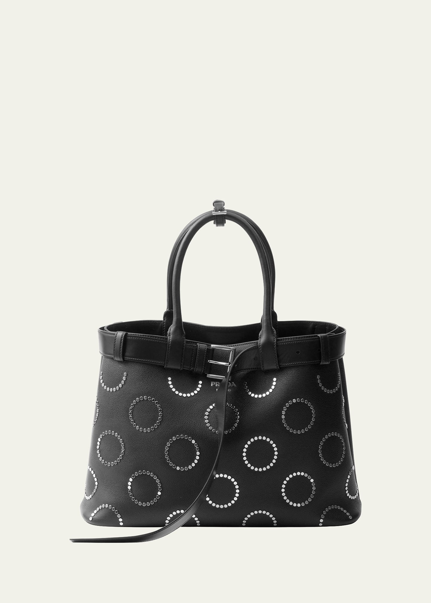 Prada Large Buckle Studded Leather Top-Handle Bag