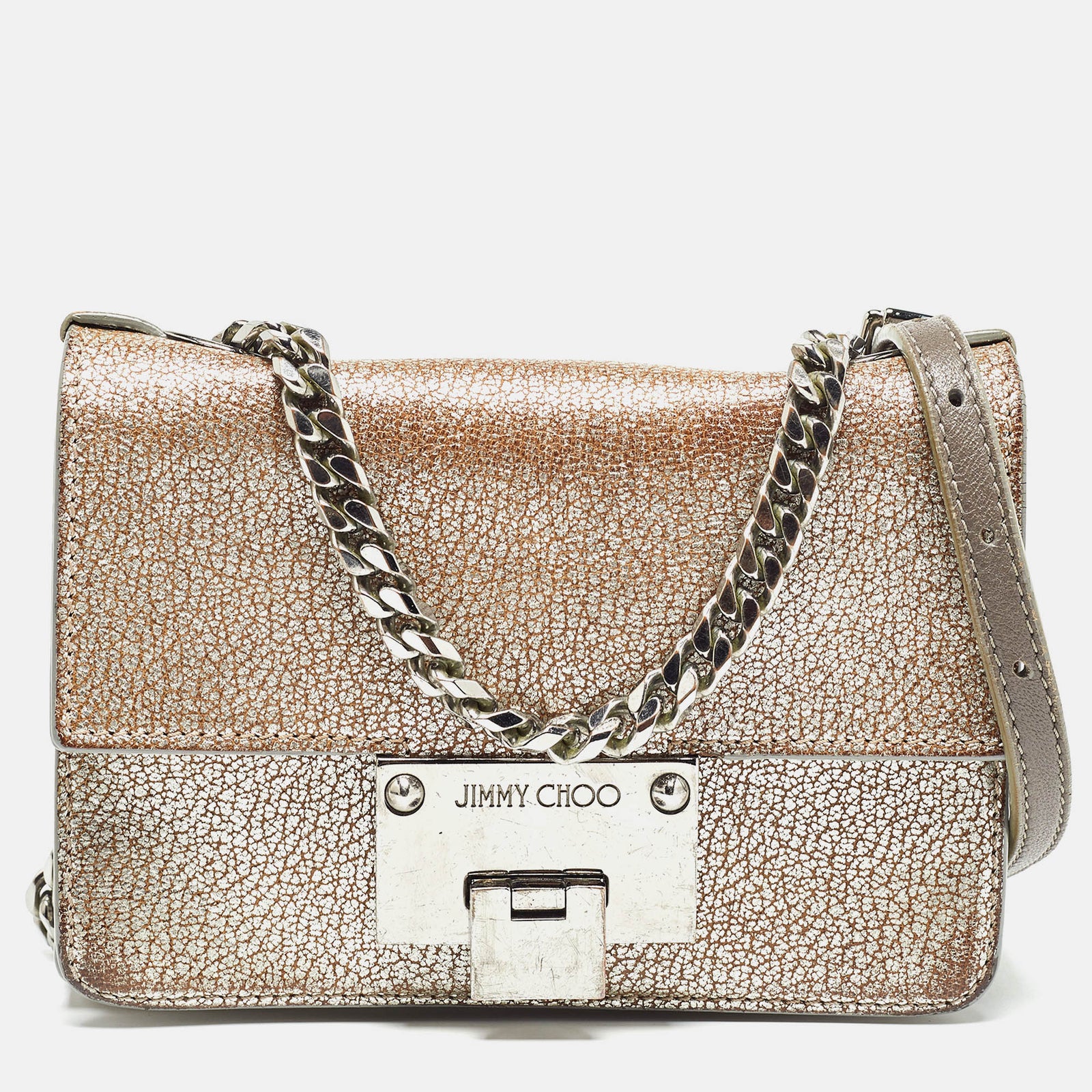 Jimmy Choo Metallic Grey Leather Rebel Crossbody Bag