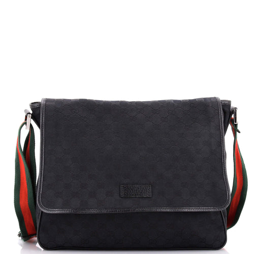 GUCCI Web Strap Flap Messenger GG Canvas Medium